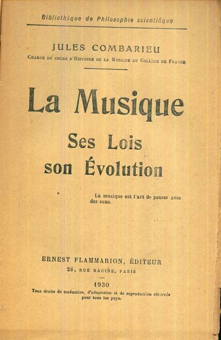 Jules Combarieu - La Musique - Ses Lois son Evolution